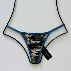 Khassani Swim Tiny Tanga Bikini Bottom - Army/Jean  - NWT